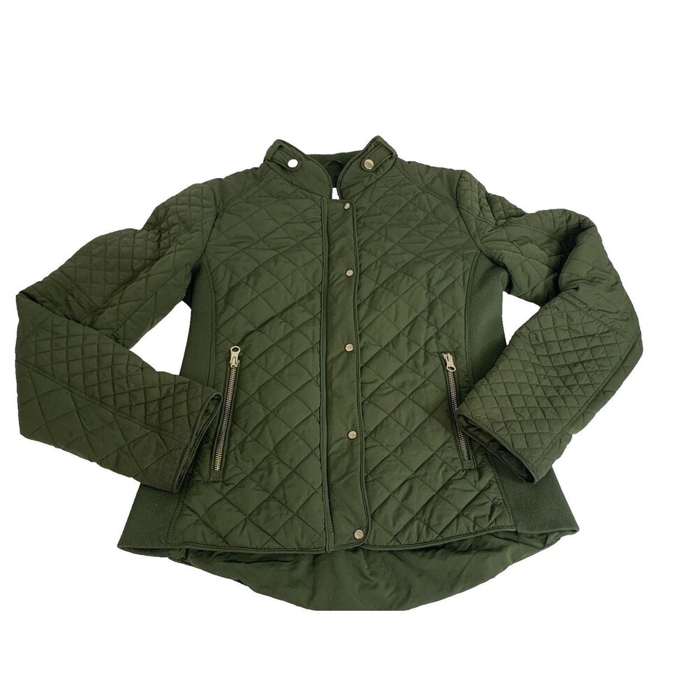 Green Quilted Full Zip & Snaps Jacket Zip Pockets New York & Co Women's Size XS